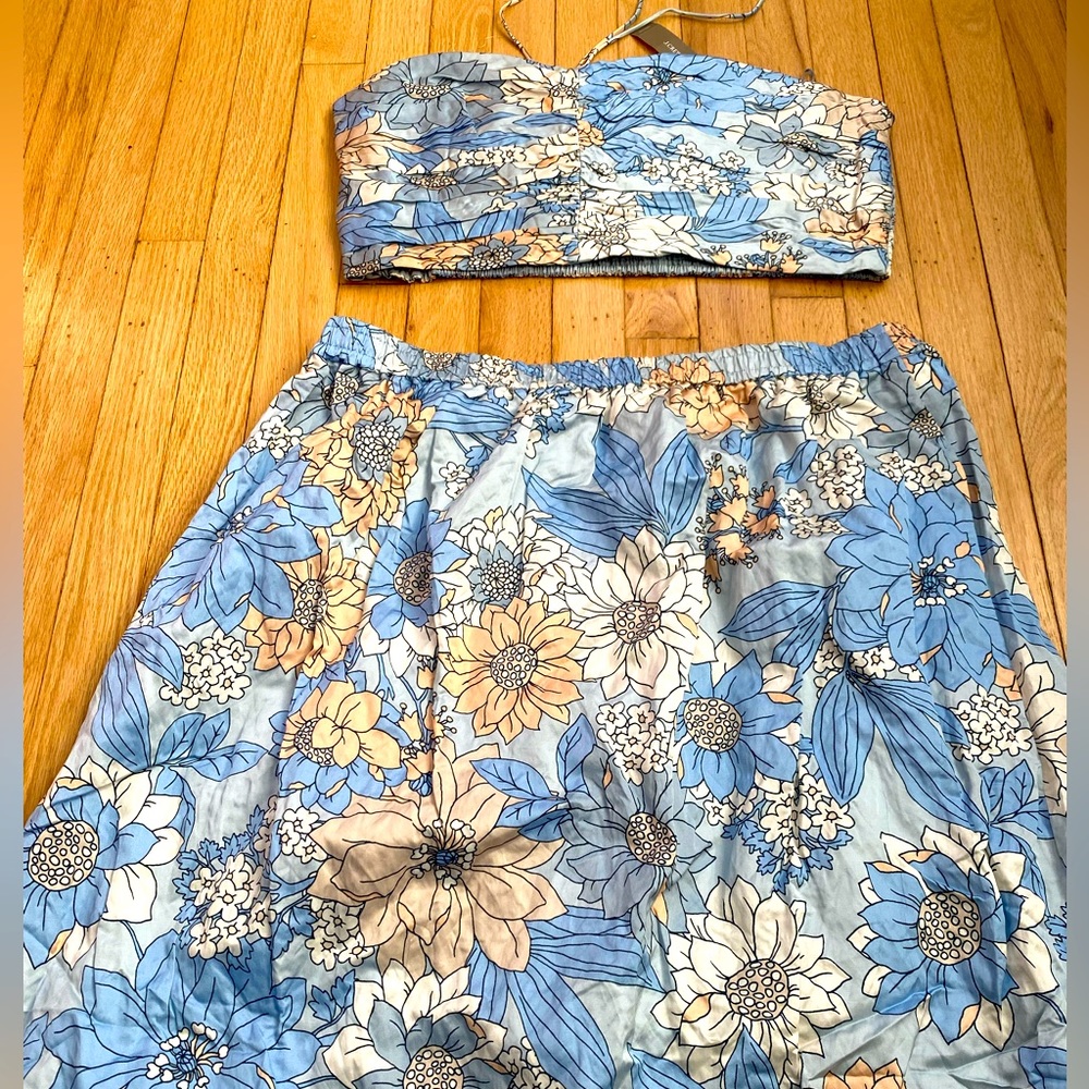 J Crew Collection textured satin 2 piece skirt set in zinnia floral XXL NWT